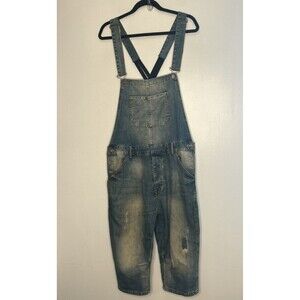 Zara Man Capri Overalls Below the knee Denim Size Large Distressed Inseam 17”